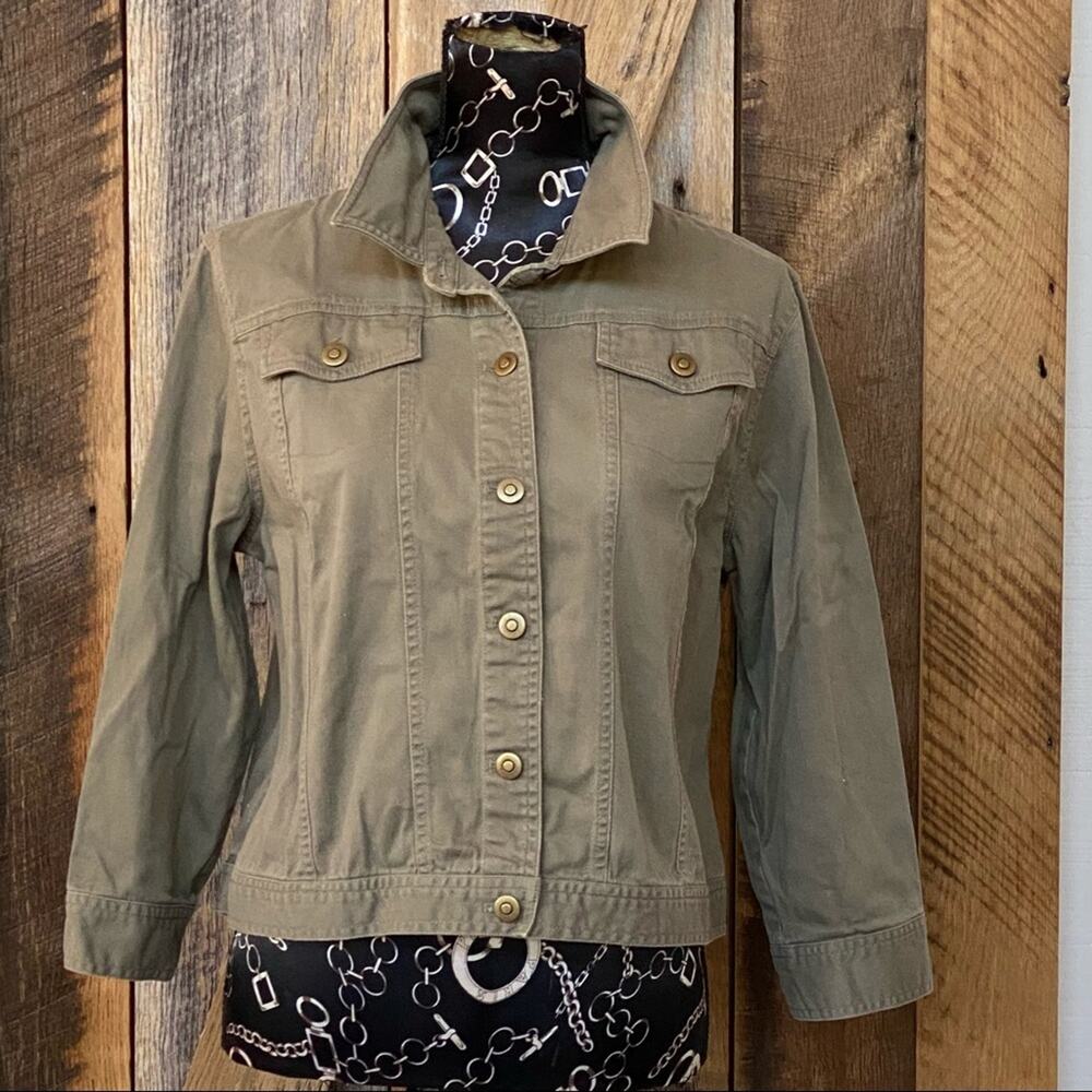 Ruby Rd. 14 Fatigue Green Short Jeans Style Jacket‎ Stretch Cotton